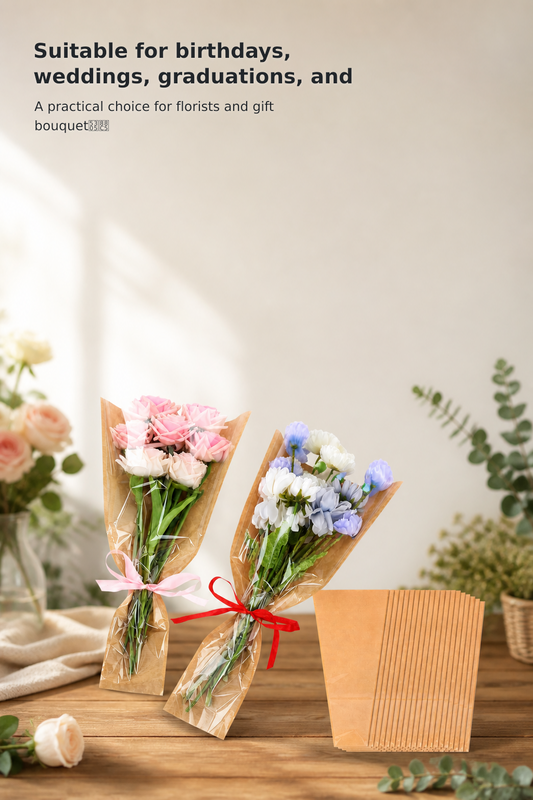 40-Piece Kraft Paper Flower Bouquet Sleeves