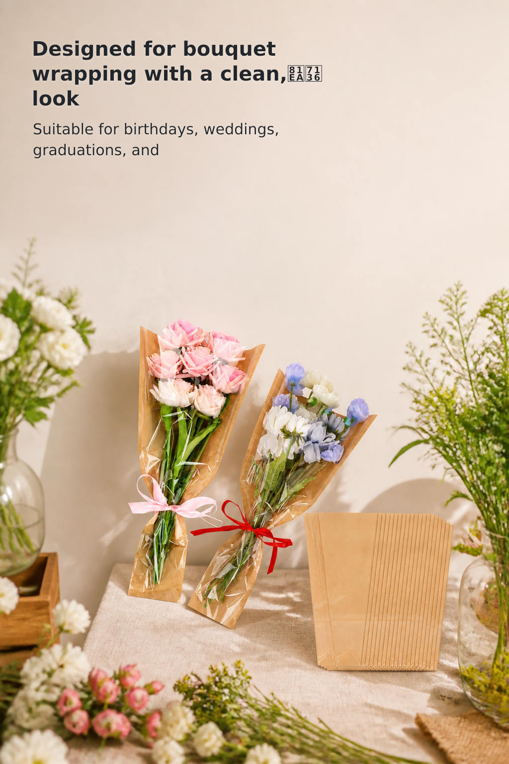 40-Piece Kraft Paper Flower Bouquet Sleeves