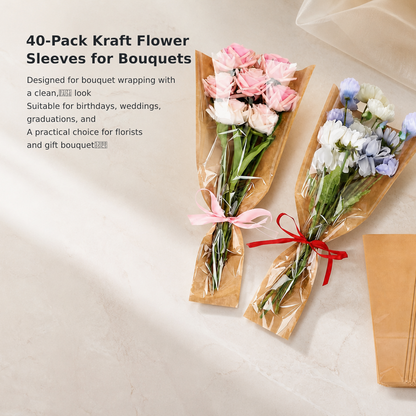 40-Piece Kraft Paper Flower Bouquet Sleeves